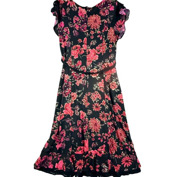 Perceptions‎ Women's Size Medium Black Dress with Red and Purple Floral Accents - Picture 2 of 9